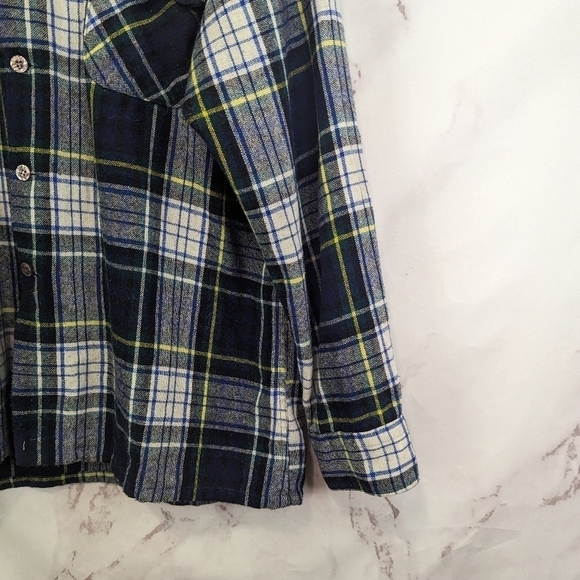 JC Penney Vintage Wool Button Up Shirt Size Large Men 70s Flannel Black Blue - Picture 4 of 12